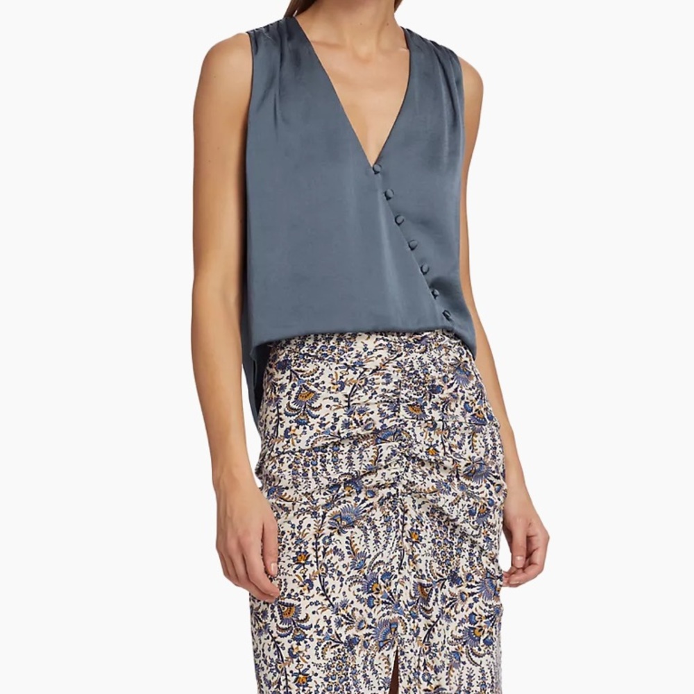 Veronica Beard Rahi Satin Wrap-Effect Top Lagoon Blue Size 4 - Picture 3 of 9